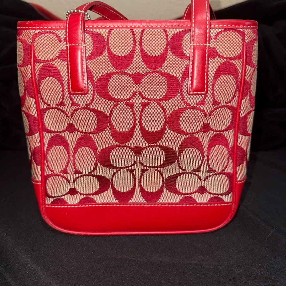 Coach Red and Tan Patterned Tote